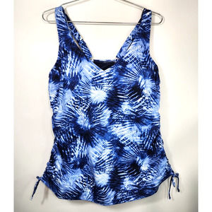 Lands End Size 12 Swimsuit Tankini Top Underwire Bra Blue Tie Dye Style 522543